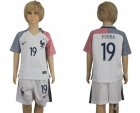 France #19 Pogba Away Kid Soccer Country Jersey