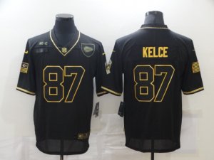 Mens Kansas City Chiefs #87 Travis Kelce Black Gold 2020 Salute To