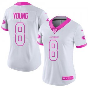 Womens Nike San Francisco 49ers #8 Steve Young White Pink Stitched NFL Limited Rush Fashion Jersey