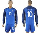 France #10 Zidane Home Long Sleeves Soccer Country Jersey