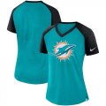 Miami Dolphins Nike Womens Top V Neck T-Shirt Aqua Black