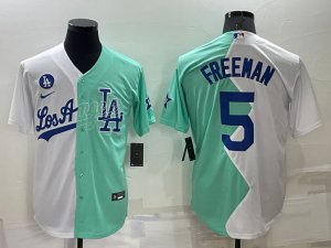 Dodgers# 5 Freddie Freeman White Green Nike Split 2022 MLB All-Star Jersey