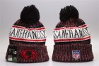 49ers Red Wordmark Cuffed Pom Knit Hat YP