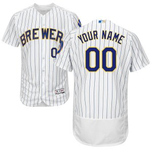 2016 Men Milwaukee Brewers Majestic White-Royal Flexbase Authentic Collection Custom Jersey (1)