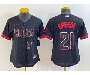 Women\'s Cincinnati Reds #21 Hunter Greene Number Black 2023 City Connect Cool Base Stitched Jersey1
