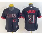 Women's Cincinnati Reds #21 Hunter Greene Black 2023 City Connect Cool Base Stitched Jersey