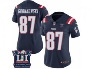 Womens Nike New England Patriots #87 Rob Gronkowski Limited Navy Blue Rush Super Bowl LI Champions NFL Jersey