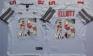 Ohio State Buckeyes 15 Ezekiel Elliott White With Silver Logo Portrait Number College Jersey