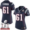 Womens Nike New England Patriots #61 Marcus Cannon Elite Navy Blue Team Color Super Bowl LI 51 NFL Jersey
