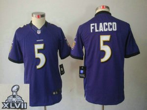 2013 Super Bowl XLVII Youth NEW NFL Baltimore Ravens #5 Joe Flacco Purple Jerseys(Youth Limited)
