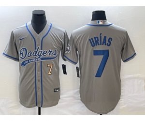 Men\'s Los Angeles Dodgers #7 Julio Urias Number Grey Cool Base Stitched Baseball Jersey