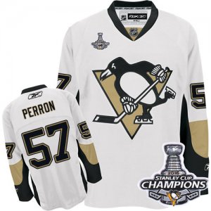 Mens Reebok Pittsburgh Penguins #57 David Perron Premier White Away 2016 Stanley Cup Champions NHL Jersey