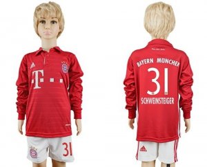 Bayern Munchen #31 Schweinsteiger Home Long Sleeves Kid Soccer Club Jersey