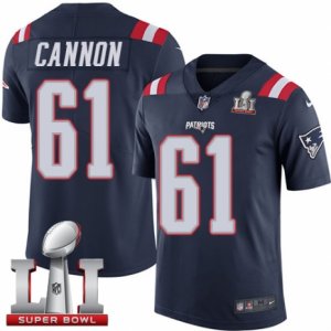 Mens Nike New England Patriots #61 Marcus Cannon Limited Navy Blue Rush Super Bowl LI 51 NFL Jersey