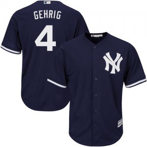 Men\'s Majestic New York Yankees #4 Lou Gehrig Replica Navy Blue Alternate MLB Jersey