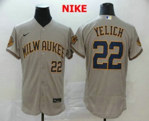 Men Milwaukee Brewers #22 Christian Yelich Grey Stitched MLB Flex Base Nike Jersey