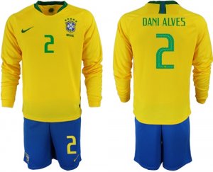 2018-19 Brazil 2 DANI ALVES Home Long Sleeve Soccer Jersey