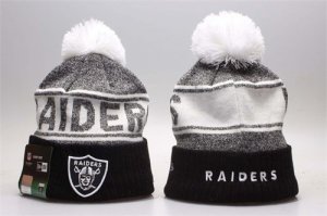 Raiders Fresh Logo Black Pom Knit Hat YP