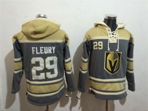 Mens Vegas Golden Knights #29 Marc-Andre Fleury Gray & Cream All Stitched Hooded Sweatshirt
