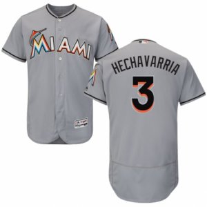 Men\'s Majestic Miami Marlins #3 Adeiny Hechavarria Grey Flexbase Authentic Collection MLB Jersey