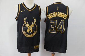 Bucks # 34 Giannis Antetokounmpo Black Gold Nike Swingman Jersey