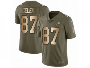 Men Nike Philadelphia Eagles #87 Brent Celek Limited Olive Gold 2017 Salute to Service NFL Jersey