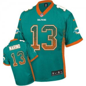 Nike Miami Dolphins #13 Dan Marino Aqua Green Jersey(Elite Drift Fashion)