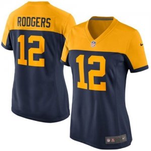 women Nike green bay packers #12 Rodgers yellow-blue jerseys