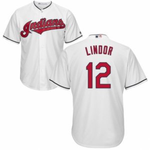 Men\'s Majestic Cleveland Indians #12 Francisco Lindor Authentic White Home Cool Base MLB Jersey