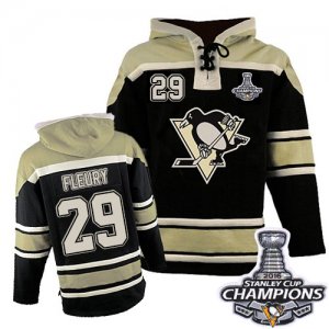 Mens Old Time Hockey Pittsburgh Penguins #29 Marc-Andre Fleury Authentic Black Sawyer Hooded Sweatshirt 2016 Stanley Cup Champions Bound