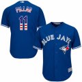 Mens Majestic Toronto Blue Jays #11 Kevin Pillar Replica Royal Blue USA Flag Fashion MLB Jersey