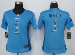 Women Nike Carolina Panthers #1 Newton Blue Strobe Jerseys