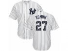 Mens Majestic New York Yankees #27 Austin Romine Authentic White Team Logo Fashion MLB Jersey