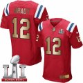 Mens Nike New England Patriots #12 Tom Brady Elite Red Gold Alternate Super Bowl LI 51 NFL Jersey