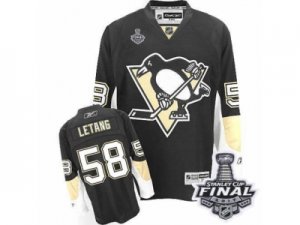 Mens Reebok Pittsburgh Penguins #58 Kris Letang Authentic Black Home 2017 Stanley Cup Final NHL Jersey