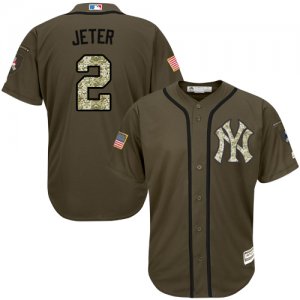 Men\'s Majestic New York Yankees #2 Derek Jeter Authentic Green Salute to Service MLB Jersey