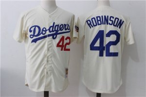 Dodgers #42 Jackie Robinson Cream Cooperstown Collection Jersey