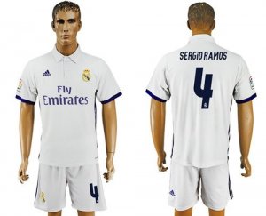 Real Madrid #4 Sergio Ramos White Home Soccer Club Jersey