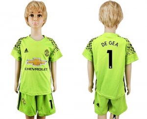 2017-18 Manchester United 1 DE GEAF luorescent Green Youth Goalkeeper Soccer Jersey