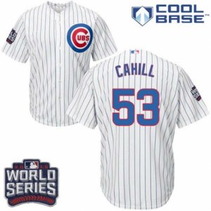 Youth Majestic Chicago Cubs #53 Trevor Cahill Authentic White Home 2016 World Series Bound Cool Base MLB Jersey