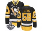 Mens Reebok Pittsburgh Penguins #58 Kris Letang Authentic Black Gold Third 2017 Stanley Cup Final NHL Jersey