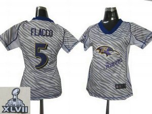 2013 Super Bowl XLVII Women NEW NFL Baltimore Ravens #5 Joe Flacco Zebra Field Flirt Fashion Jerseys