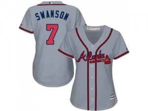 Womens Atlanta Braves #7 Dansby Swanson Grey Road Stitched MLB Jersey