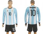 Argentina #10 Maradona Home Long Sleeves Soccer Country Jersey