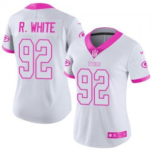 Womens Nike Green Bay Packers #92 Reggie White White Pink Stitched NFL Limited Rush Fashion Jersey