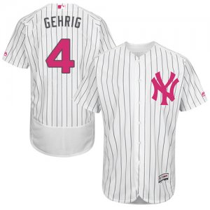 Men\'s Majestic New York Yankees #4 Lou Gehrig Authentic White 2016 Mother\'s Day Fashion Flex Base MLB Jersey