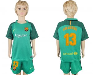 2017-18 Barcelona 13 CILLESSE Green Youth Goalkeeper Soccer Jersey