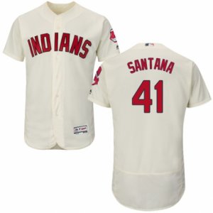 Men\'s Majestic Cleveland Indians #41 Carlos Santana Cream Flexbase Authentic Collection MLB Jersey