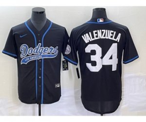 Men\'s Los Angeles Dodgers #34 Fernando Valenzuela Black Cool Base Stitched Baseball Jersey