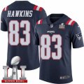 Youth Nike New England Patriots #83 Lavelle Hawkins Limited Navy Blue Rush Super Bowl LI 51 NFL Jersey